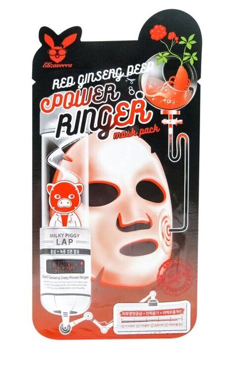 ЕЛЗ  Регенерирующая тканевая маска для лица Power Ringer Mask Pack Red Ginseng Deep 23мл ELIZAVECCA