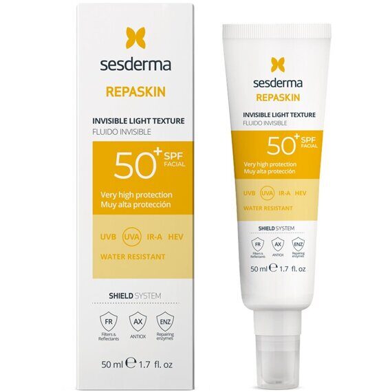 Средство солнцезащитное сверхлегкое для лица СЗФ50, REPASKIN INVISIBLE LIGHT TEXTURE Facial sunscreen SPF50 50 мл SESDERMA