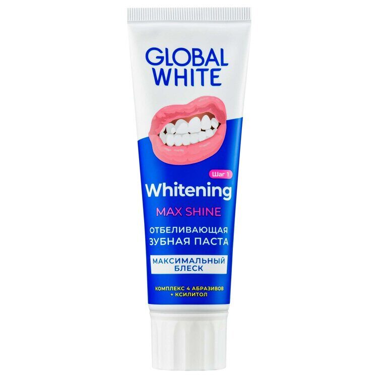 ГЛОБ GLOBAL WHITE Зубная паста WHITENING MAX SHINE "Отбеливающая" 100 гр НОВЫЙ ОБЪЕМ!