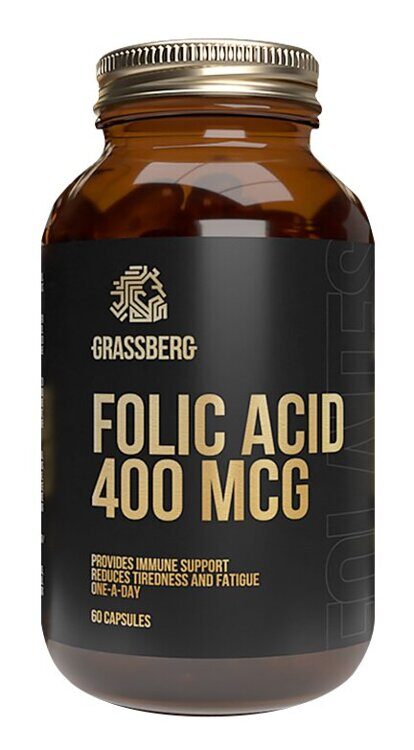 Биологически активная добавка к пище Folic Acid 400 мкг, 60 капсул Grassberg