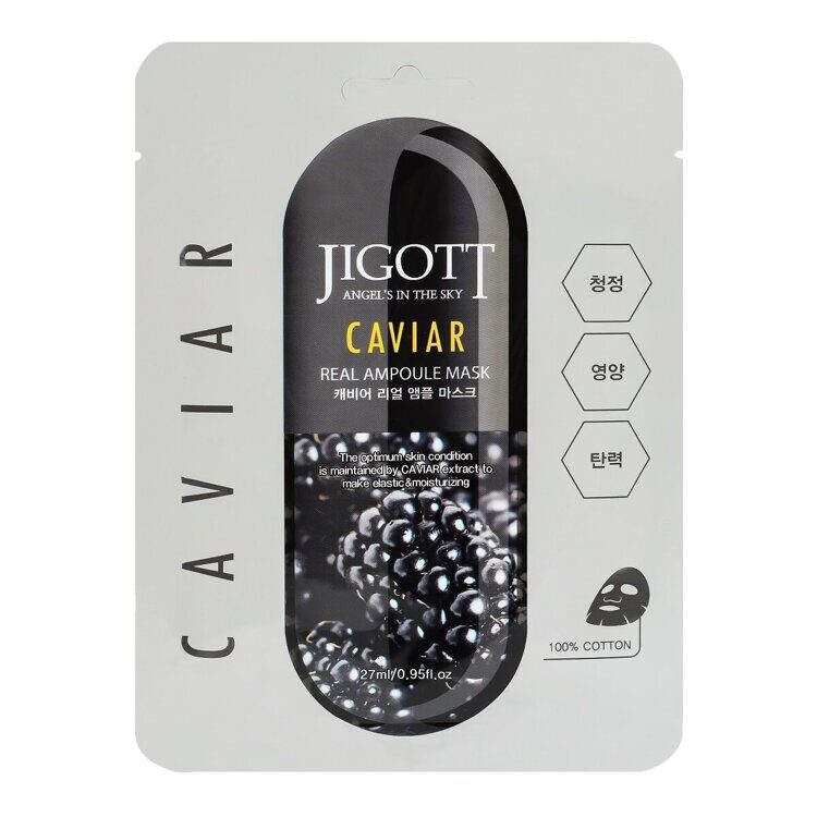 Тканевая маска для лица с экстрактом чёрной икры CAVIAR REAL AMPOULE MASK, 27 мл JIGOTT