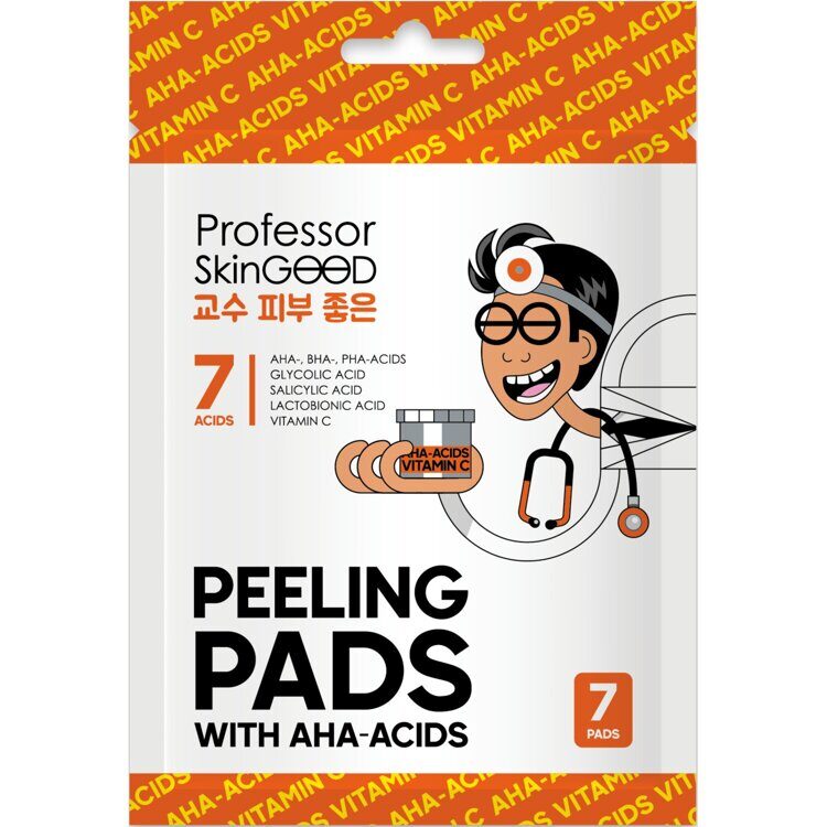 Очищающие пилинг-пэды (диски) для лица Professor SkinGOOD "PEELING PADS WITH AHA-ACIDS" с AHA-кислотами и витамином C, кислотные диски, корея, уход за лицом, набор, 7шт Professor SkinGOOD