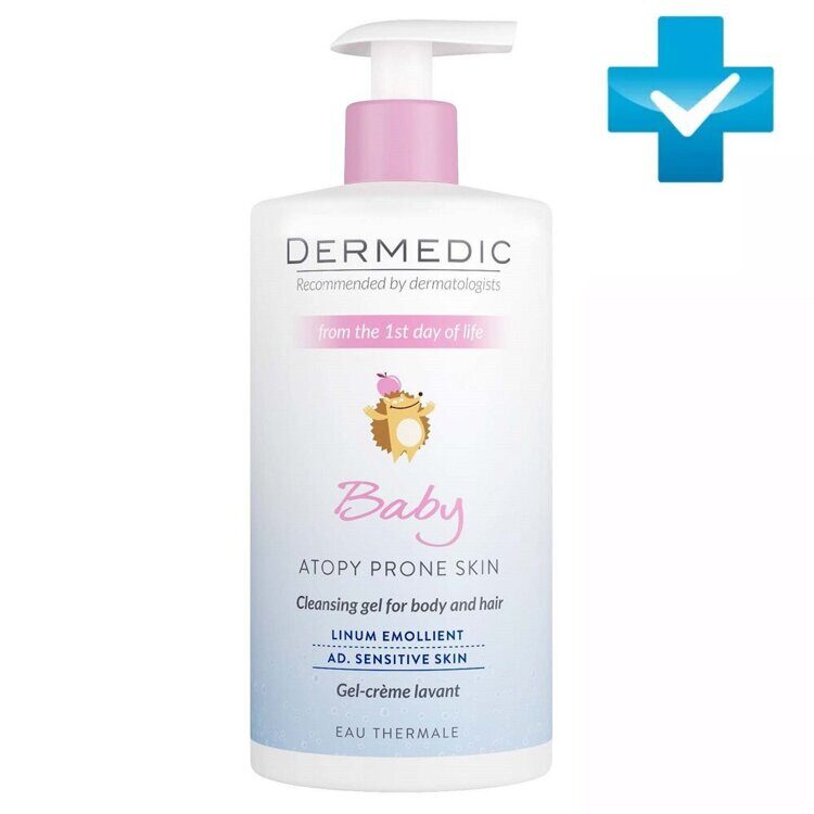 Очищающий крем-гель с 1 дня жизни Baby Atopy Prone Skin Cleansing gel for body and hair, 500 мл Dermedic