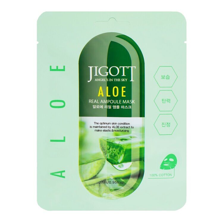 Тканевая маска для лица с экстрактом алоэ ALOE REAL AMPOULE MASK, 27 мл JIGOTT