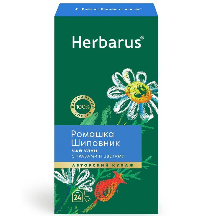 Чай улун с добавками Herbarus, Ромашка Шиповник, 24 пак HERBARUS