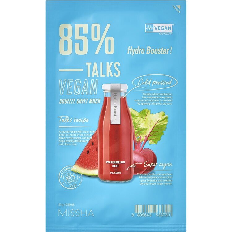 Тканевая увлажняющая маска для лица Talks Vegan Squeeze Hydro Booster, 27 г Missha